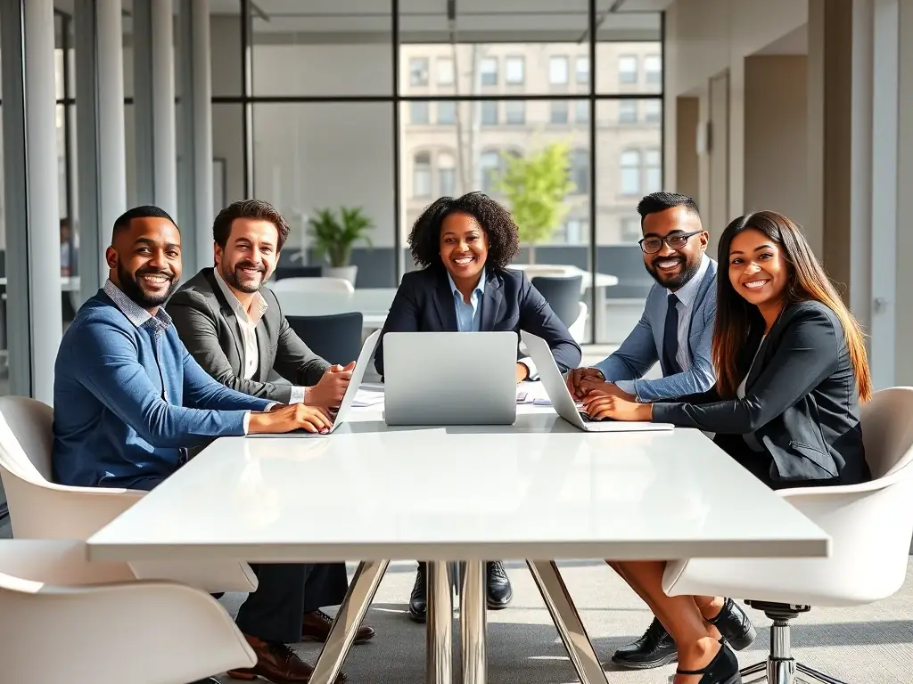 A professional photograph showcasing a diverse group of individuals collaborating in a modern office setting, symbolizing the partnership opportunities with 一竞技. The image should convey teamwork, innovation, and a shared vision for success in the electronic gaming industry.
